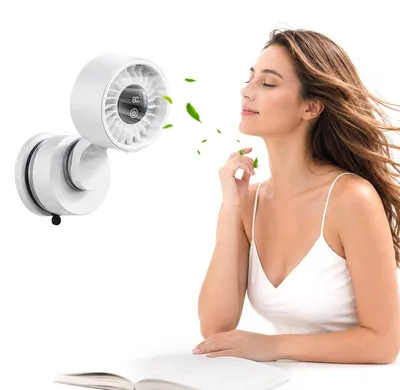 Produktbild von Wandventilator mit Saugnapf, 4000mAh Akku, 5 Stufen, Touch, 340° drehbar, 180° neigbar – für Bad, Küche, Wohnmobil
