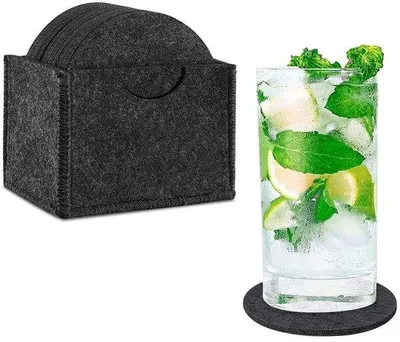 Obrázek produktu pro Sada 12 kulatých podložek pod sklenice, tmavě šedé, 10 cm