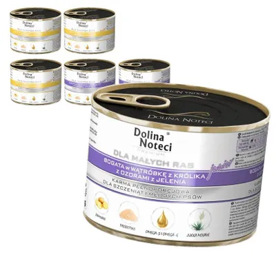 Zdjęcie produktu dla Dolina Noteci Premium Junior 6x185g Mokra Karma Dla Szczeniąt Małych Ras Kurczak z Cielęcina i Królik z Jeleniem