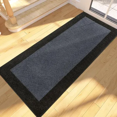 Productafbeelding van Schoonmaakmat voor binnen, 60 x 180 cm, antraciet, antislip, wasbaar. Geschikt als vloerkleed, gangmat, voor de keuken of hal