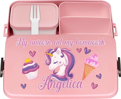 Produktbild von Personalisierte Brotdose mit Namen Große Isolierte Bento Box Praktische Mahlzeitenaufbewahrung für Mädchen mit bunten Kindermotiven My Unicorn [087]