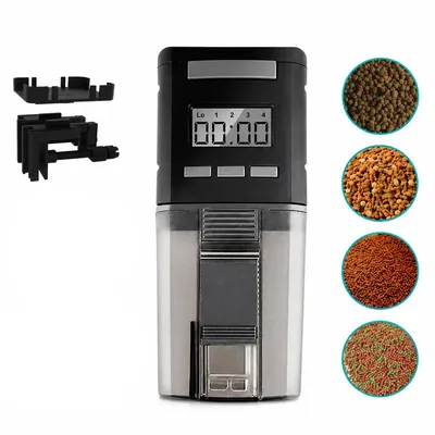 Produktbild von Automatischer Fischfutterautomat mit LCD Display, Aquarium Futterautomat mit Timer, dosierbare Fütterung für Fische, Urlaub und Alltag