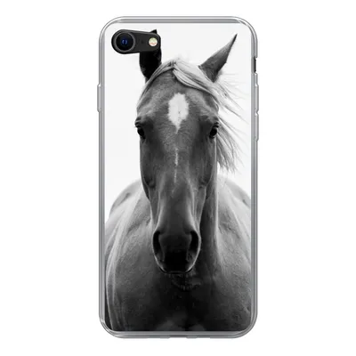Produktbild von MuchoWow® Handyhülle Schutzhülle Hülle für iPhone SE 2022 Pferd - Tier - Schwarz - Weiß Silikon Softcase Handy Hülle - Schutzhülle