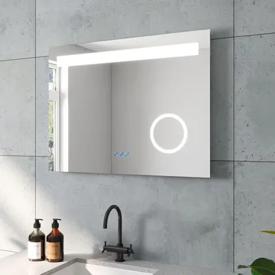 Produktbild von Badzimmerspiegel Badspiegel Led Spiegel mit Beleuchtung 3 Lichtfarben Kosmetikspiegel Beleuchtet 80x60 cm Lichtspiegel Wandspiegel mit Touchschalter Beschlagfrei