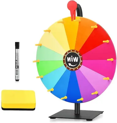 Productafbeelding van Gelukswiel Draaiwiel - Draaiwiel Spel - Feestelijke Spelletjes - Met Whiteboard Marker - 34 x 34 cm - Kleurrijk