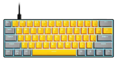 Produktbild von OUTEMU mechanische Tastatur mit 61 Tasten, 21 LED-Lichteffekte | Zweifarbige ABS-Spritzguss-Tastenkappen | DIY Hot-Swap-fähig | blauer Schalter, gelb und grau
