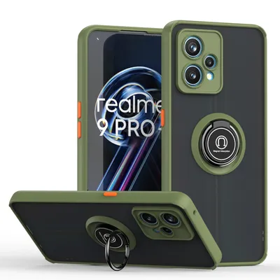 Obrázek produktu pro Pouzdro pro OPPO Realme 9 Pro matné průsvitné TPU pouzdro s prstencovým držákem a stojánkem Armádní zelená