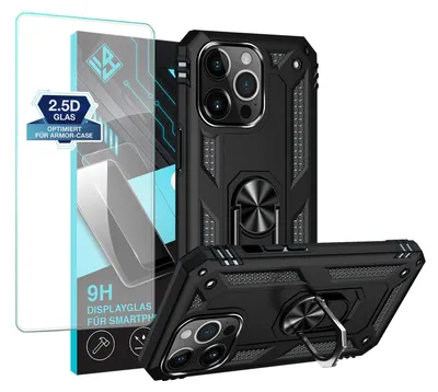 Produktbild von Armor Outdoor Handyhülle für Apple iPhone 13 Pro Max Handy Panzer Case Schutzhülle mit 9H Displayglas Displayschutz Farbe: Schwarz