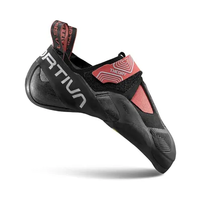 Klett-Kletterschuh "Theory" von La Sportiva in Schwarz und Rosa; ideal für Kletterer.