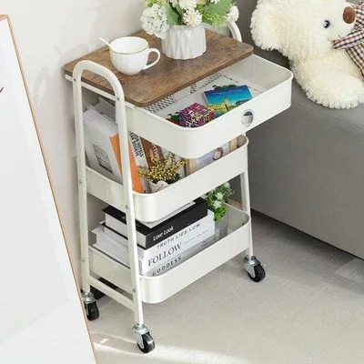 Produktbild von Famanu Aufbewahrungswagen mit 3 Etagen und Schublade - Multifunktionale Organizer für Küche, Bad und Büro