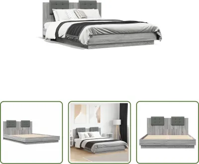 Produktbild von The Living Store Bettgestell mit Kopfteil Grau Sonoma 150x200 cm Holzwerkstoff