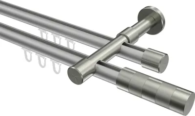 Produktbild von Interdeco Innenlaufstange / Gardinenstange mit Innenlauf Silbergrau / Edelstahl-Optik, Typ Prestige Mavell (Zylinder), 20 mm Ø 2-läufig, 180 cm