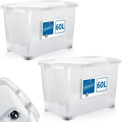 Produktbild von 2x 60L Aufbewahrungsbox mit Deckel und Rollen große Box rollbar