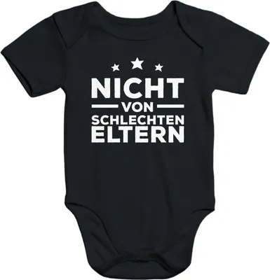 Produktbild von kurzarm Baby Body Aufdruck nicht von schlechten Eltern Babybody Baumwolle Moonworks® schwarz 0-3 Monate