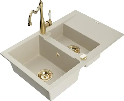 Immagine prodotto di Mexen Gaspar lavello da cucina in granito 1,5 vasche con sgocciolatoio e rubinetto da cucina Carla, beige - 6507-69-670700-50