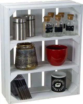 Produktbild von flaches Obstkistenregal "Wilma" weiß Gewürzregal Wandregal Sideboard flache Obstkiste Weinkiste