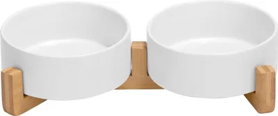 Immagine prodotto di Ciotola per cani, in Vetroceramica, doppia ciotola per cani con supporto in bambù, per cani e gatti, 400 ml, bianco