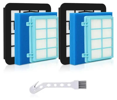 Two sets of vacuum cleaner filters and a cleaning brush.