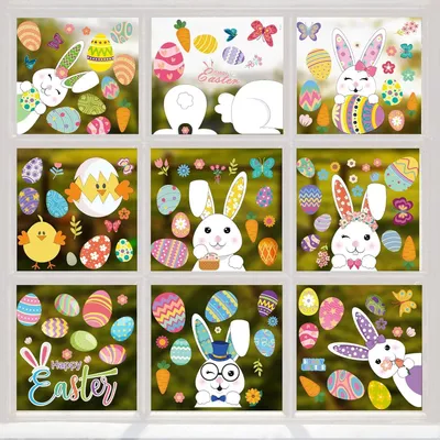 Produktbild von 2 Set Ostern Fensteraufkleber selbstklebend, wiederverwendbar, H0538