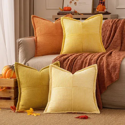 Image de Lot de 4 housses de coussin décoratives, 45 x 45 cm, couleur orange
