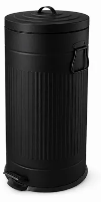 Zdjęcie produktu dla Koszyk na śmieci Relaxdays, 30 litrów, do kuchni, z wyjmowanym wewnętrznym pojemnikiem, pedałem nożnym, miękkim domykaniem, metalowy, kosz na śmieci z pedałem w stylu retro, czarny, Obraz wygenerowany przez AI