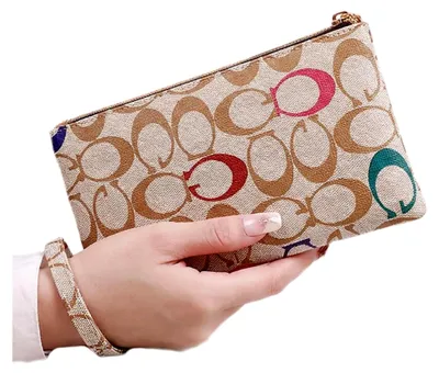 Produktbild von 1 Pcs Echtleder Damen Clutch Bag Blockierung Handtasche Wristlet Portemonnaie Geldbörse mit Reißverschluss & Abnehmbare Handgelenk für Abend, Urlaub.
