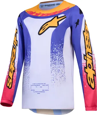 Zdjęcie produktu dla Koszulka motocrossowa Alpinestars Fluid Drag, młodzieżowa, fioletowa/żółta/różowa, rozmiar S