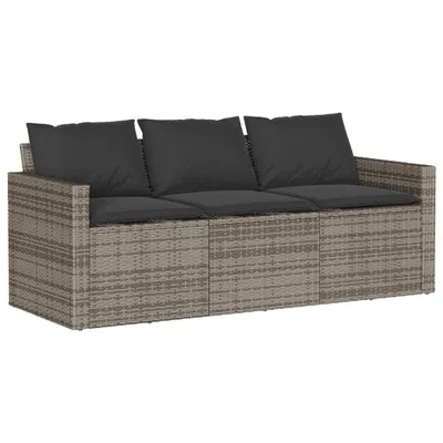 Produktbild von vidaXL Gartensofa mit Kissen 3-Sitzer Grau Poly Rattan