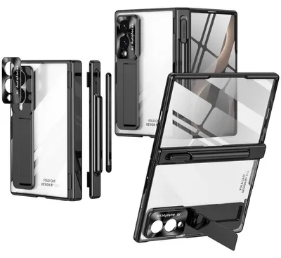 Produktbild von Hülle für Samsung Galaxy Z Fold 8 Magnetscharnier, Ständer, Stifthalter, Schutzhülle mit Linsenfolie, Bildschirmfolie Schwarz