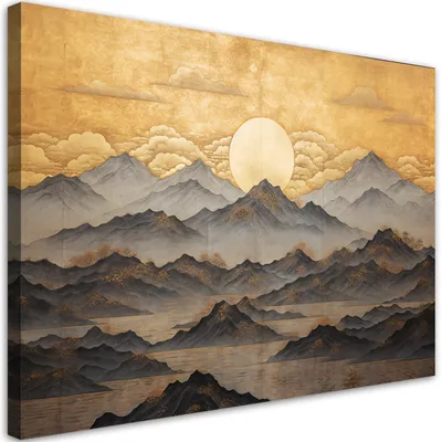 Produktbild von Leinwandbild Goldene Berglandschaft 120x80 Feeby Gelb bild für die wand bereit zum aufhängen