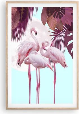 Produktbild von Gerahmtes Poster - Rahmen in heller Eiche - Flamingos Palmen Mond - 61x91,5 cm - Wand Bild - Wanddeko - Wandbilder - Kunstposter - Wandposter - Bilderrahmen - Bilder - Kunstdruck - P2NPA61x91-4598