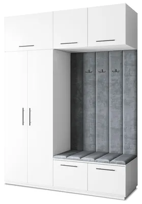Produktbild von Masseno Garderobe-Set REMA 180/240/60 cm Modern Garderobenschrank Weiß, Veloursstoff MONOLITH 85 (Grau)