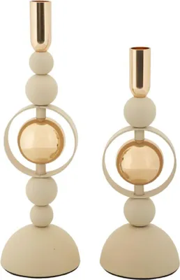 Produktbild von Mauro Ferretti Kerzenhalter Saturn creme 2er-Set 10x27 cm und 10x33 cm