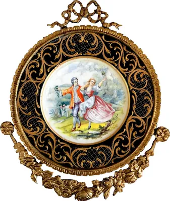 Produktbild von Casa Padrino Barock Keramik Wandbild mit verziertem Rahmen 38 x 32 cm Liebespaar - Barock Wanddeko Wandteller Antik Stil