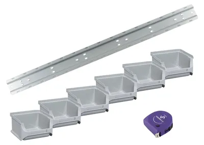 Produktbild von vasalat Stapelboxen 100x102x60mm Gr.1, Sichtlagerboxen für Werkstatt Garage und Lager, Kunststoff grau, 6x Sichtlagerkästen mit Wandhalterung