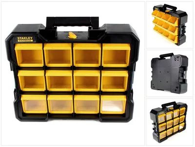 Produktbild von Stanley FATMAX Flip Bin Organizer, Kasten für Kleinteile, Kunststoff, Polycarbonat (PC), Schwarz, Gelb, 7 kg, 450 mm, 356 mm
