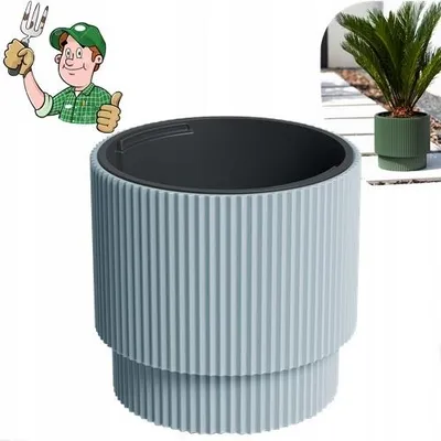 Produktbild von Runder grauer Blumentopf, 30 cm, Deckel + Einsatz, poliertes Produkt, schön