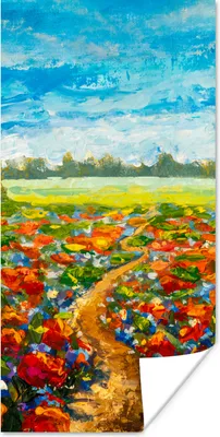 Produktbild von MuchoWow® Poster Malerei - Ölfarbe - Blumen - Natur 60x120 cm - Wandschmuck