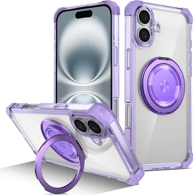 Produktbild von Handyhülle für iPhone 16 Plus Magnetisches Ringhalter Ständer Kompatibel mit Magsafe Militärschutz Transparente Hülle Lila