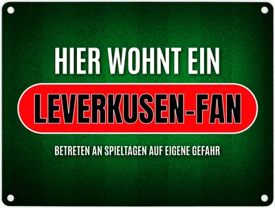 Produktbild von Hier wohnt ein Leverkusen-Fan Metallschild mit Rasen Motiv Fußball Leverkusen