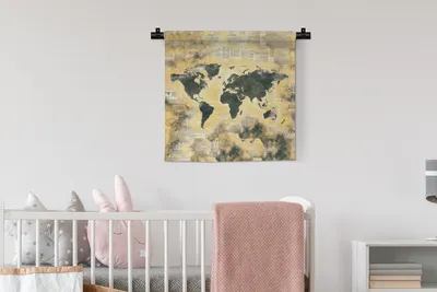 Produktbild von MuchoWow® Wandteppich Wandbehang Weltkarte - Vintage - Zeitungen 60x60 cm Tapisserie Dekoration Wandtuch - Dekorationen - Wand Decke
