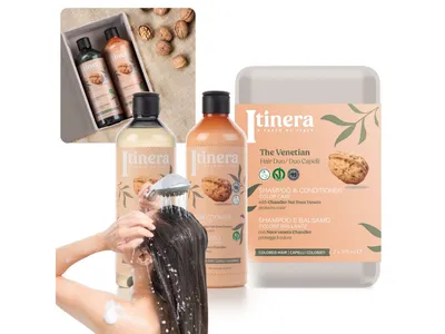 Obrázek produktu pro ITINERA Kosmetická sada: šampon + kondicionér na barvené vlasy s chandlerovými ořechy 2x370 ml