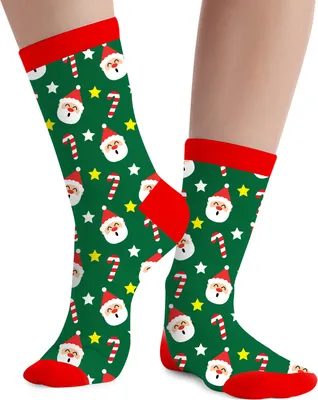 Lustige Socken mit Weihnachtsmann-Motiv und Zuckerstange für Kinder und Erwachsene