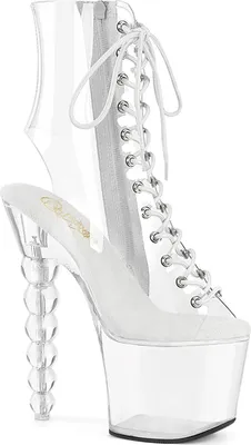 Produktbild von BLISS-1016C Pleaser vegane Damen High Heels Plateaustiefeletten Perlenabsatz klar