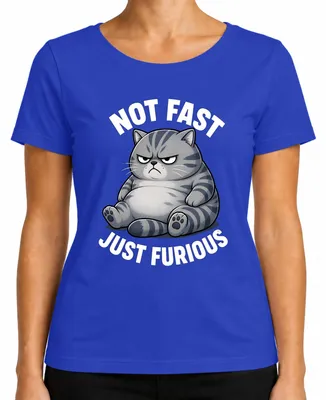 Imagen del producto de "No es rápida, solo es furiosa" - Camiseta divertida para mujer con diseño de gato gruñón, color azul, talla XL