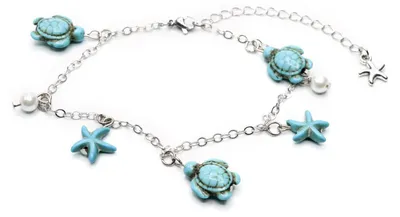 Produktbild von Schildkröte Seestern Fußkettchen Fußkette Miniblings Sommer verstellbar türkis