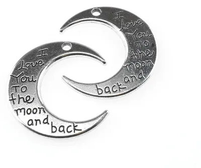 Produktbild von Vintageparts Anhänger lovemoon silberfarben platiniert Mond 29,4 x 26,8 mm für Ketten, 2 Stück