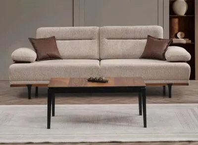 Productafbeelding van Stoffen bank, driezitter, moderne bank, bekleed met stof, beige kleur
