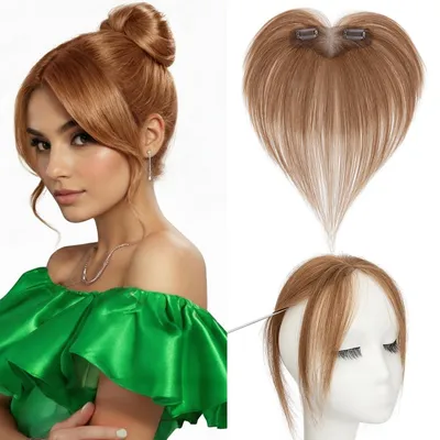 Productafbeelding van Haarstuk van echt haar, clip-in, pony, haarverlenging, dunne haarstuk, dames, gordijnponytail, lichtbruin, 9 gram