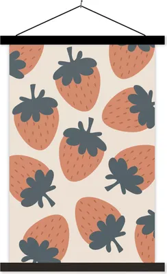 Produktbild von MuchoWow® Textilposter Obst - Pastell - Erdbeere - Muster 120x180 cm mit schwarzem Rahmen - Fotos